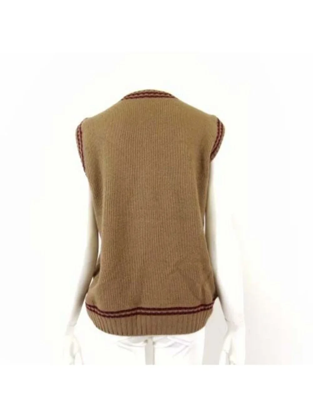 Prada Wool Cashmere Knit Vest Sleeveless Sweater and Logo Jacquard S Camel 38